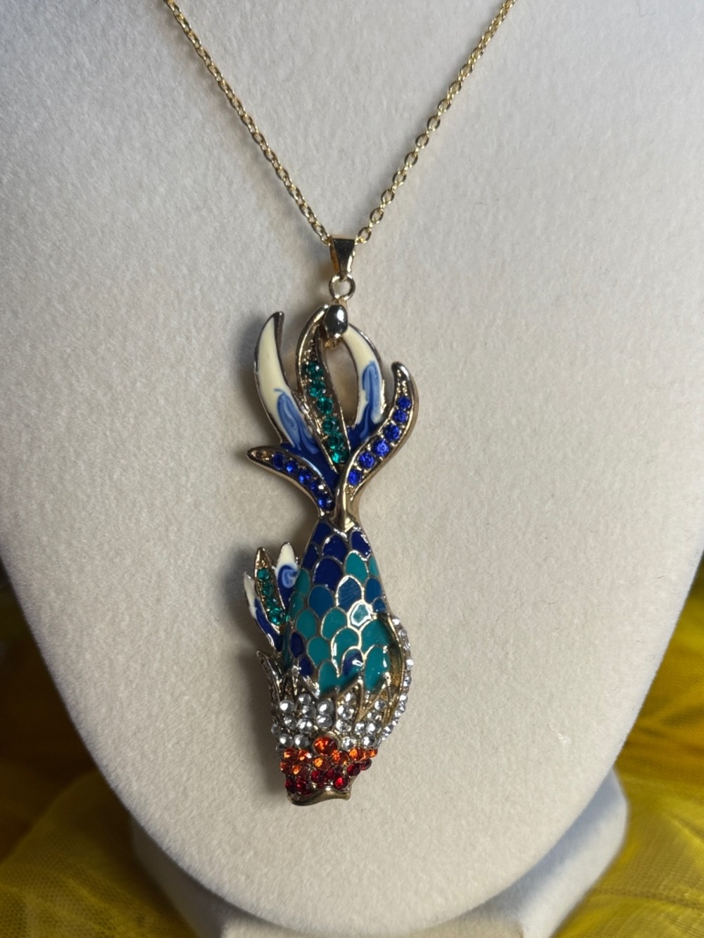 Koi Fish Pendant, Vintage Cloisonne Koi Fish Pendant Necklace